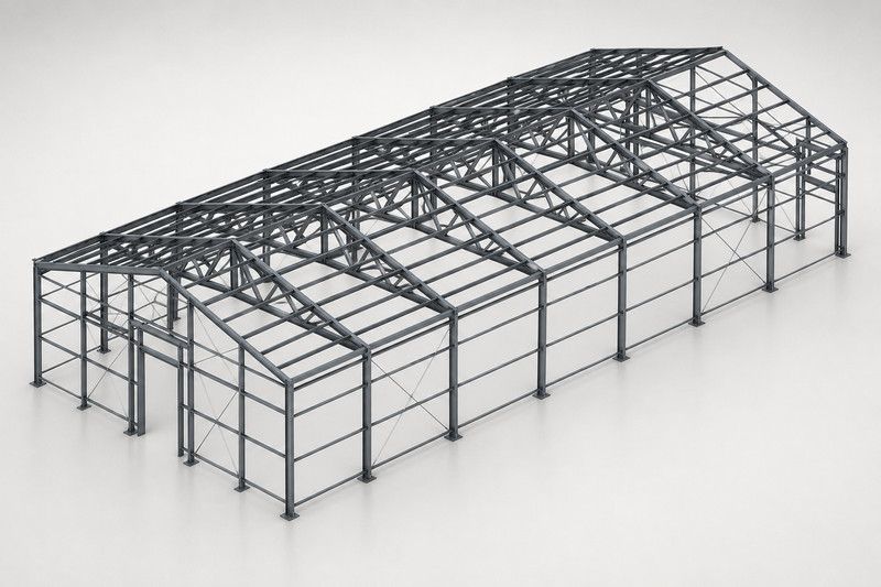 Каркас конюшни 22,6 × 42,4 м — 3D-рендер