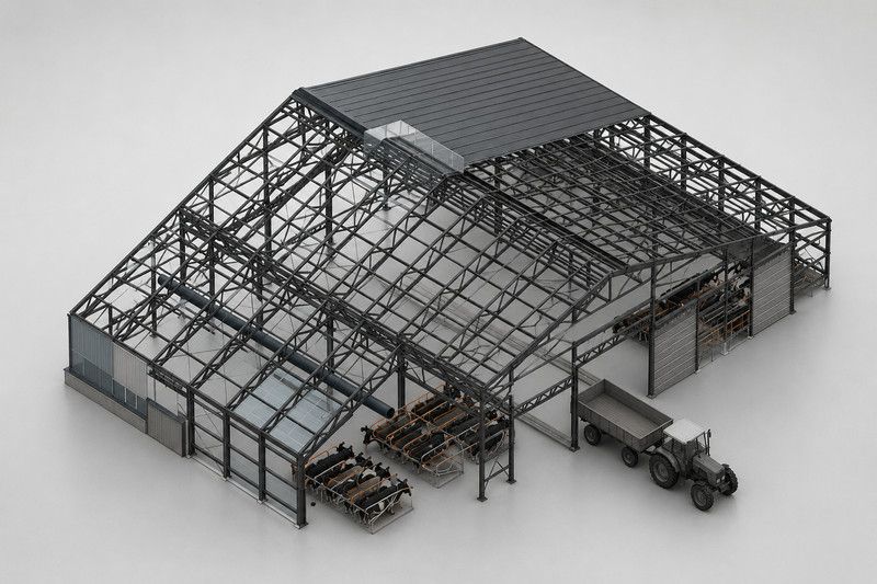 Коровник на 600 голов — 3D-рендер каркаса