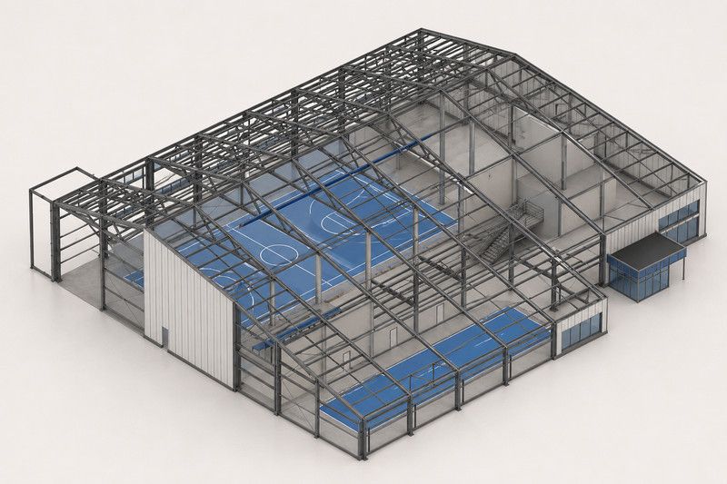 Спортивный комплекс 24 × 42 м — 3D-рендер каркаса