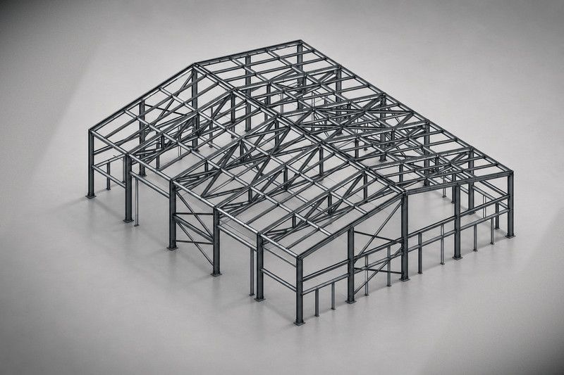 Каркас склада временного хранения 20 × 24 м — 3D-рендер